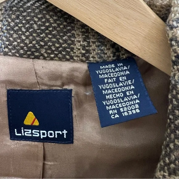 90’s Vintage Liz Claiborne Plaid Structured Wool Blend Blazer Tan Brown Size 12 - Picture 3 of 12